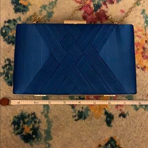 Blue satin clutch with chain